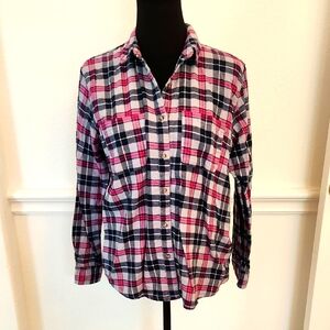 Universal Thread Women's Pink and Blue Plaid Flannel Casual Button Down Shirt SM